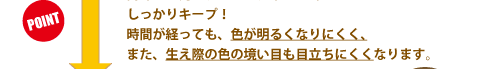 しっかりキープ！時間が経っても、色が明るくなりません。また、生え際の色の境い目も目立ちません。